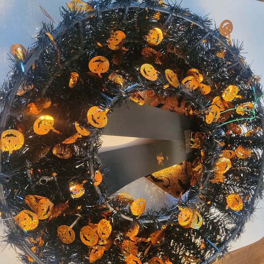 Halloween Black and Orange Wreath with Bow 22